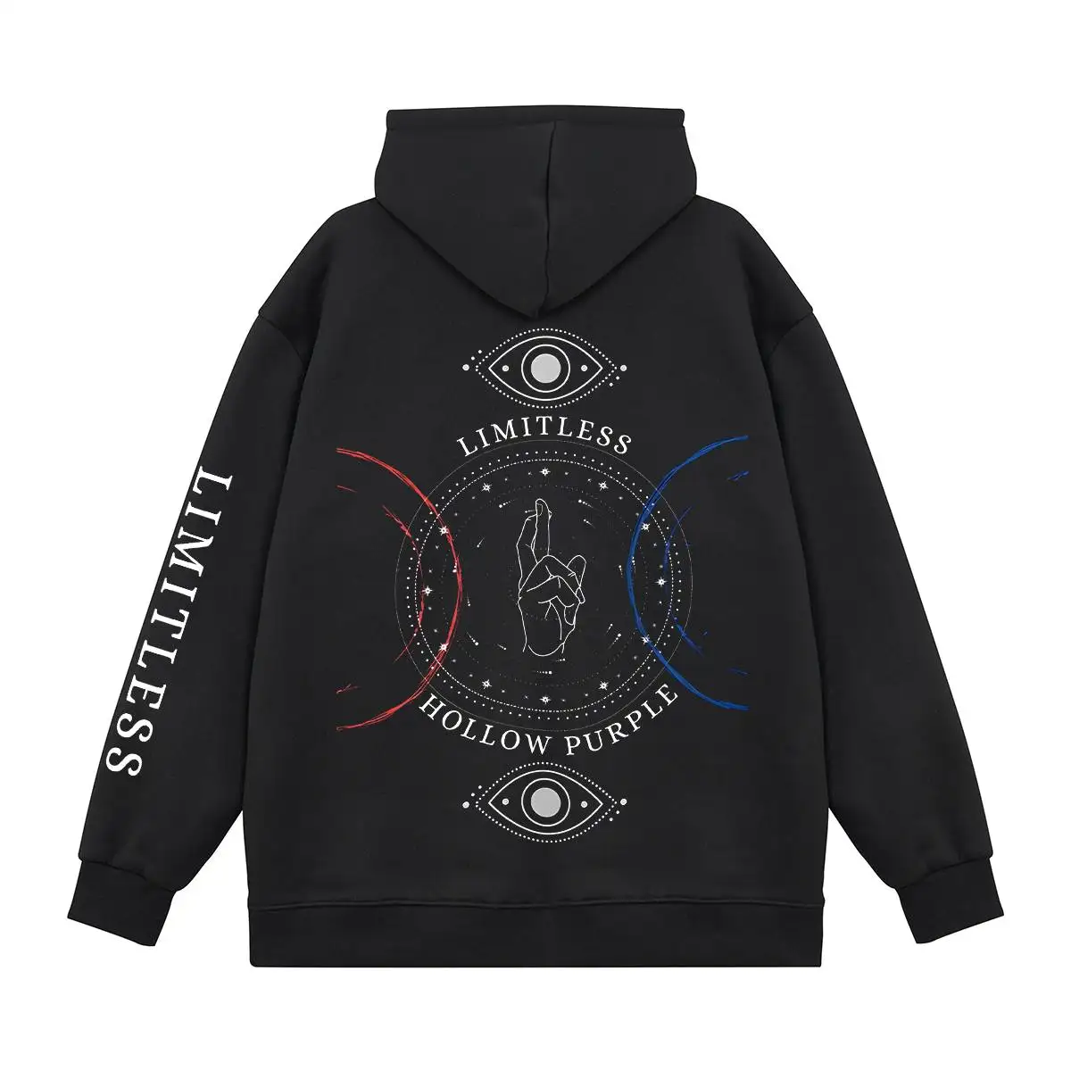 Sudadera con Capucha Negra para Hombre, Forro Polar, Algodón, Anime Jujutsu Kaisen, Personaje Satoru Gojo con Señal de Mano y Estampado de Ojos
