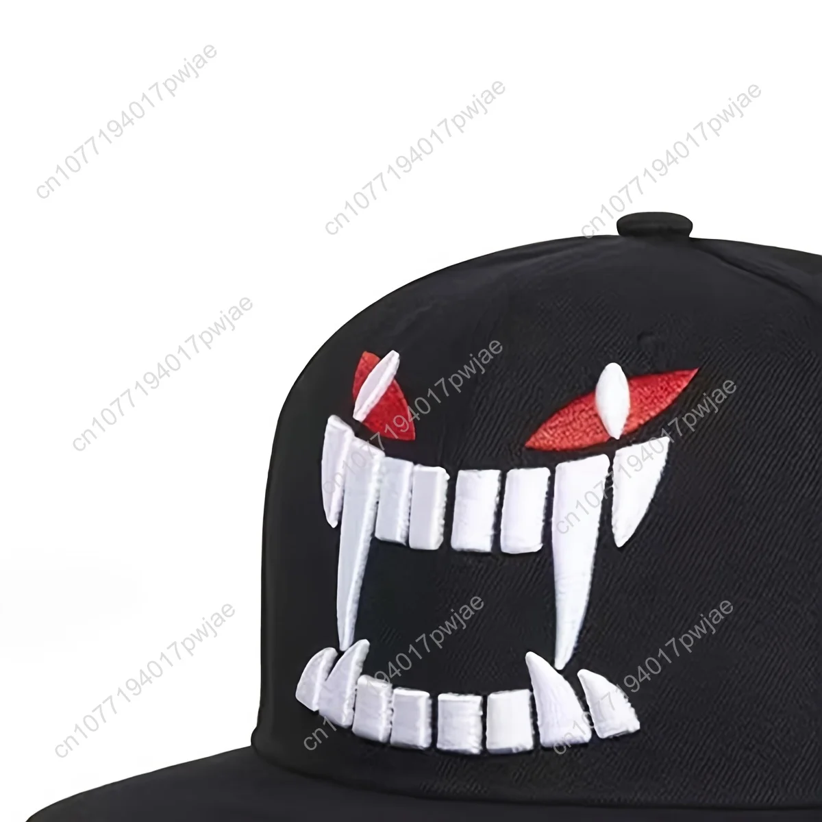 Een WUKE casual herenhoed met platte rand en cartoon duiveltanden is een verstelbare zonnehoed voor buiten, geschikt voor reisstranden.
