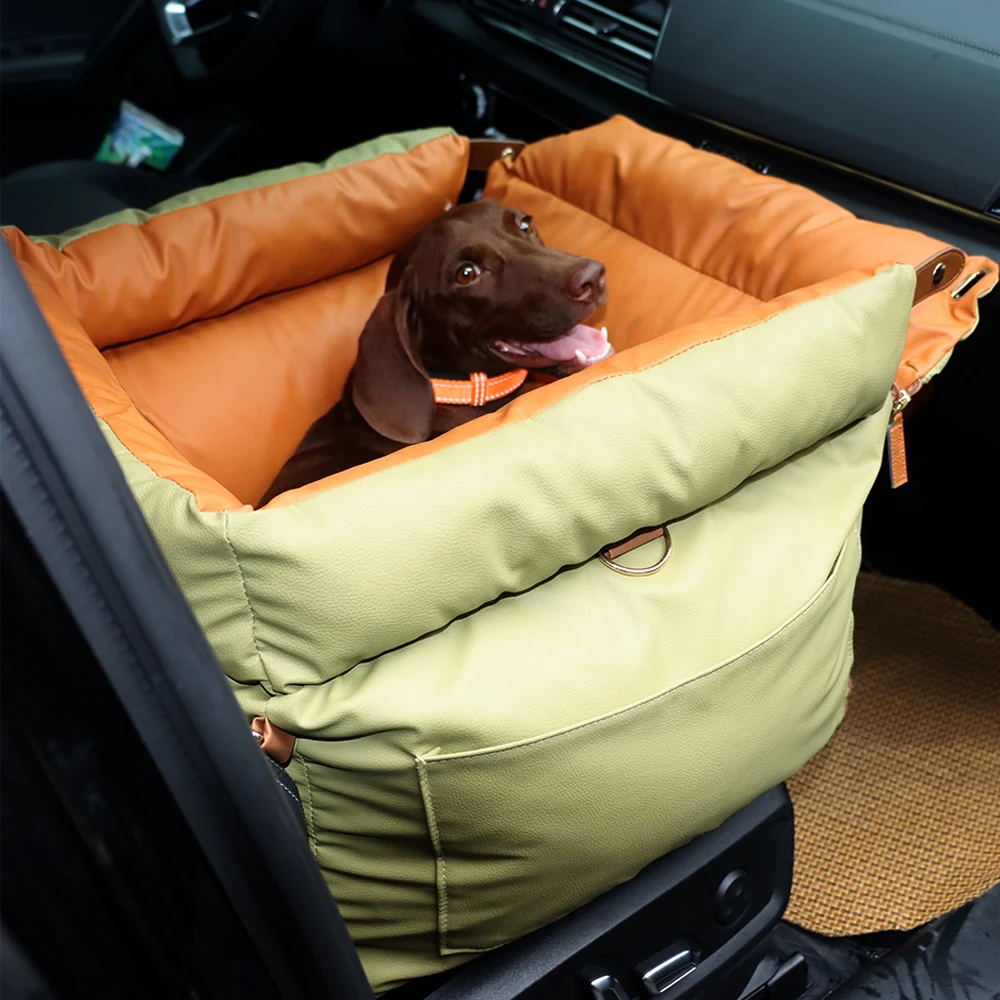 

Deluxe Faux Leather Dog Car Seat Booster Bed Dog Car Seat Bed with Safety Buckle Customized LOGO Luxury Dog Beds Pet Car Seat