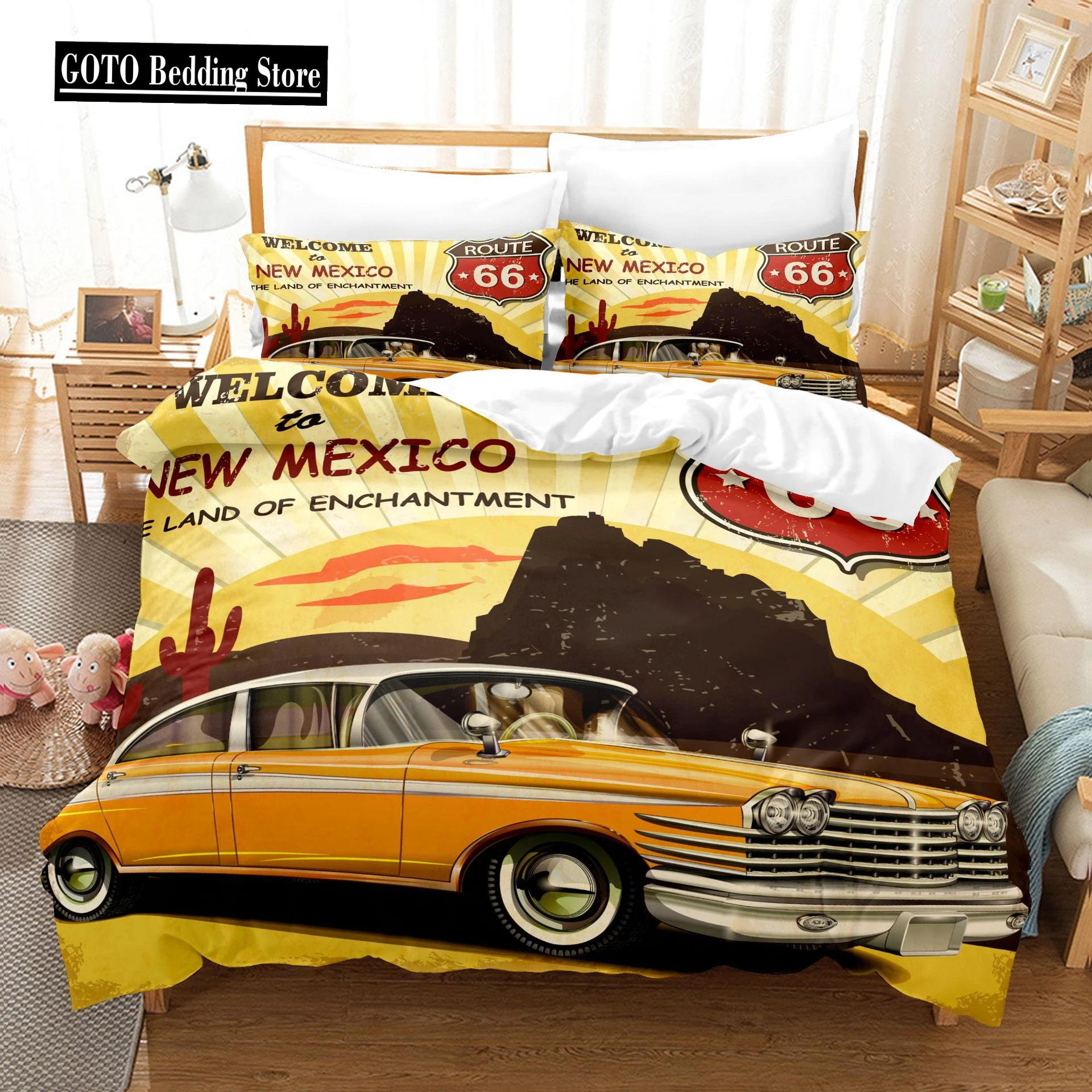 Retro Cars Bed Comforter Set 3d Print Super Cool Series Sports Cars Duvetcover Pillowcase for Boy Men Teen Bedding Set Luxury