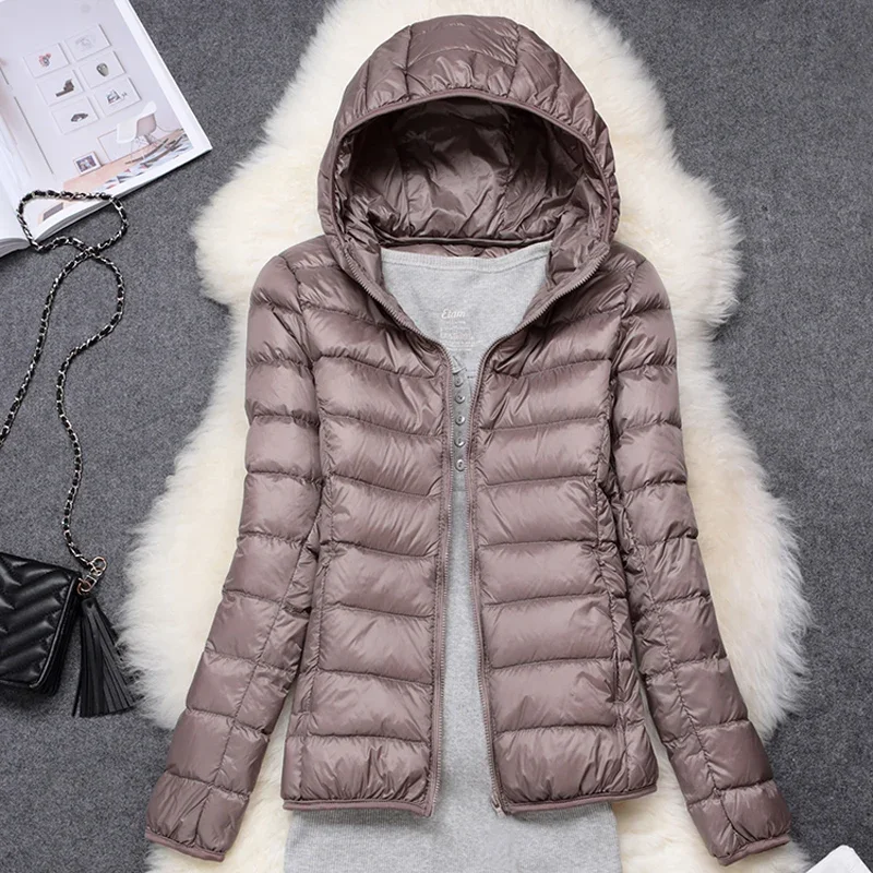 Casacos com capuz ultra leves e embaláveis para mulheres, jaqueta puffer feminina, novo, inverno, primavera, outono