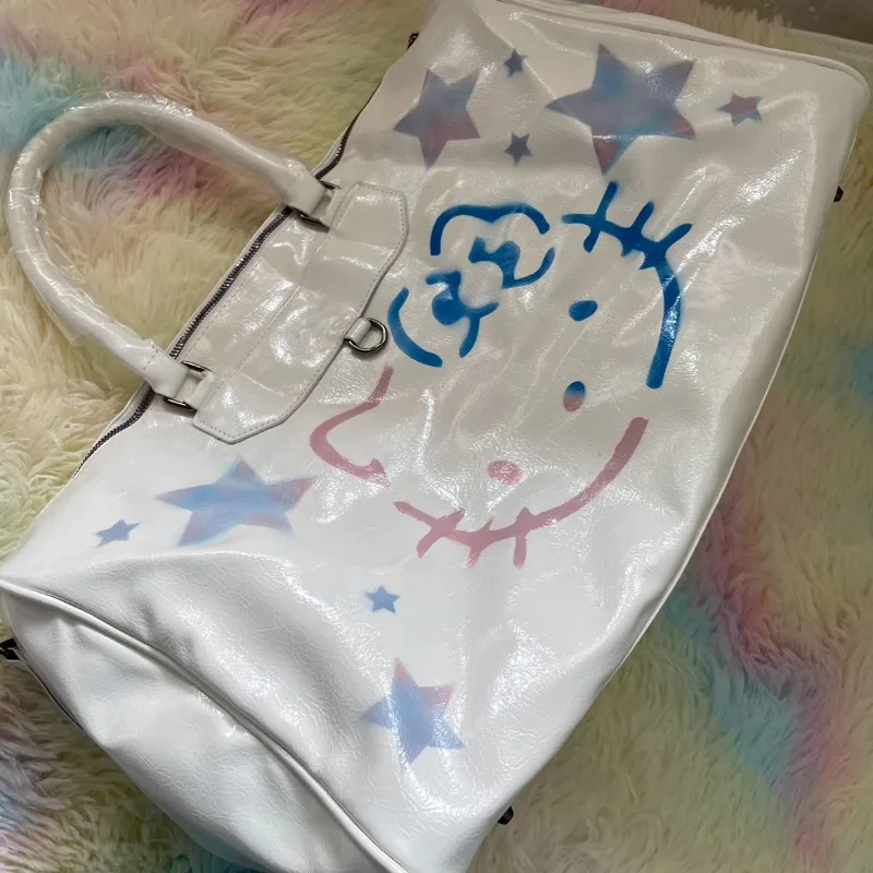 MBTI Hello Kitty Tote Bags for Women Large Capacity Vintage Inkjet White Fashion Shoulder Bag Casual Y2k Travel Female Handbag