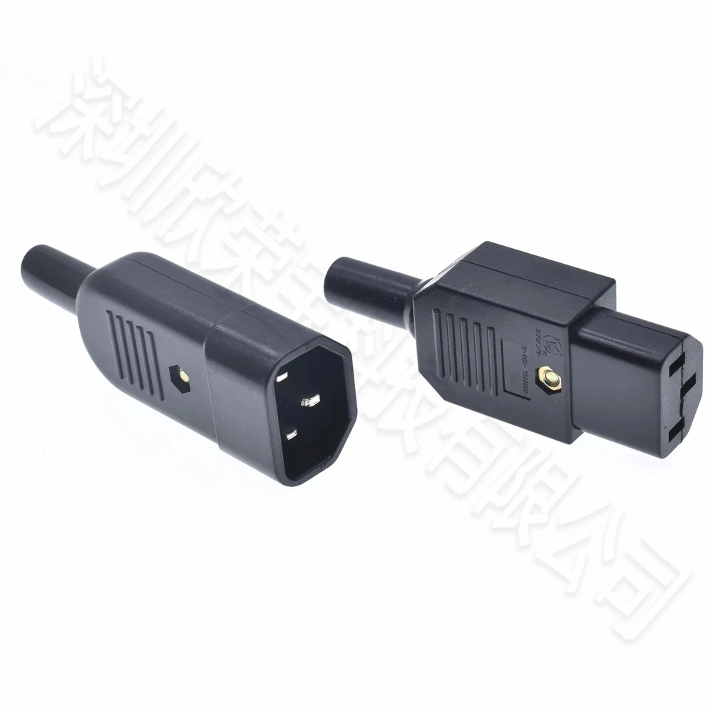 2Pcs/lot IEC Straight Cable Industrial Plug C13 C14 16A 250V Black Female&Male Plug Rewirable Power Connector 3 PIN AC Socket BK