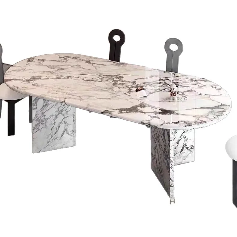 French treasure retro marble dining table home high-end small apartment minimalist oval light luxury dining table