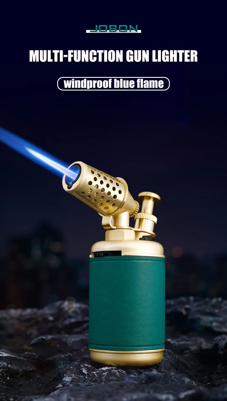JOBON Multi-function Strong Gun Lighter Windproof Blue Flame One-touch Lock Fire Retro Appearance Design Cigar Lighter