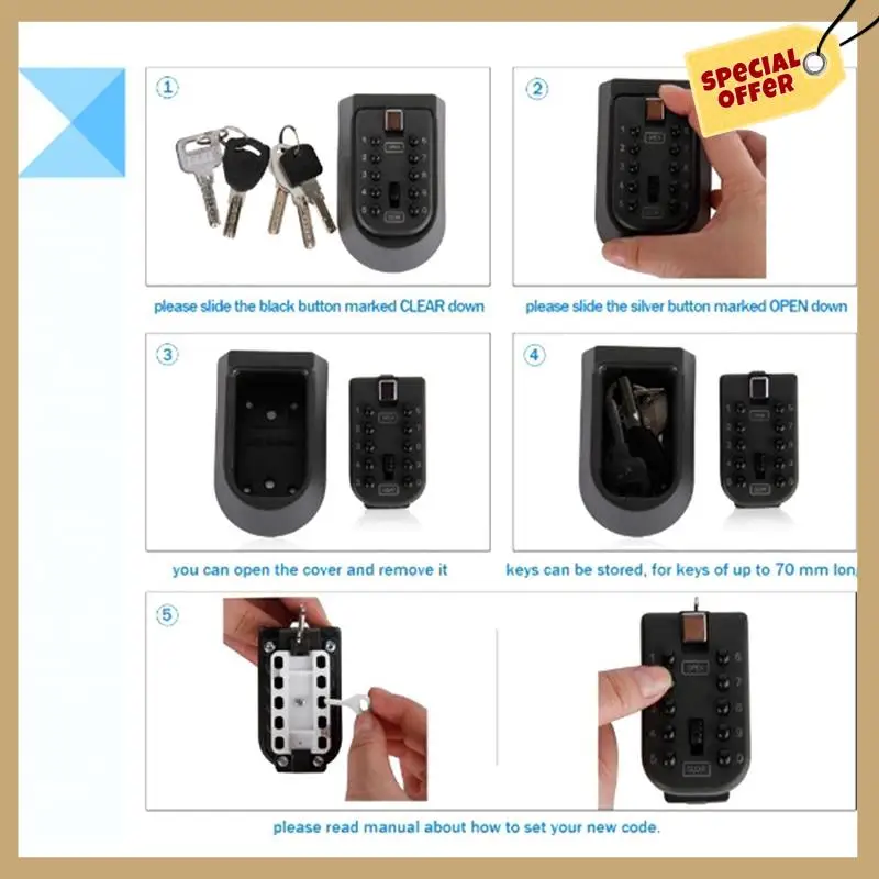 Wall Mounted Key Safe Box Weatherproof 10-Digit Combination Lock Anti-Theft Storage For Home & Outdoor Use