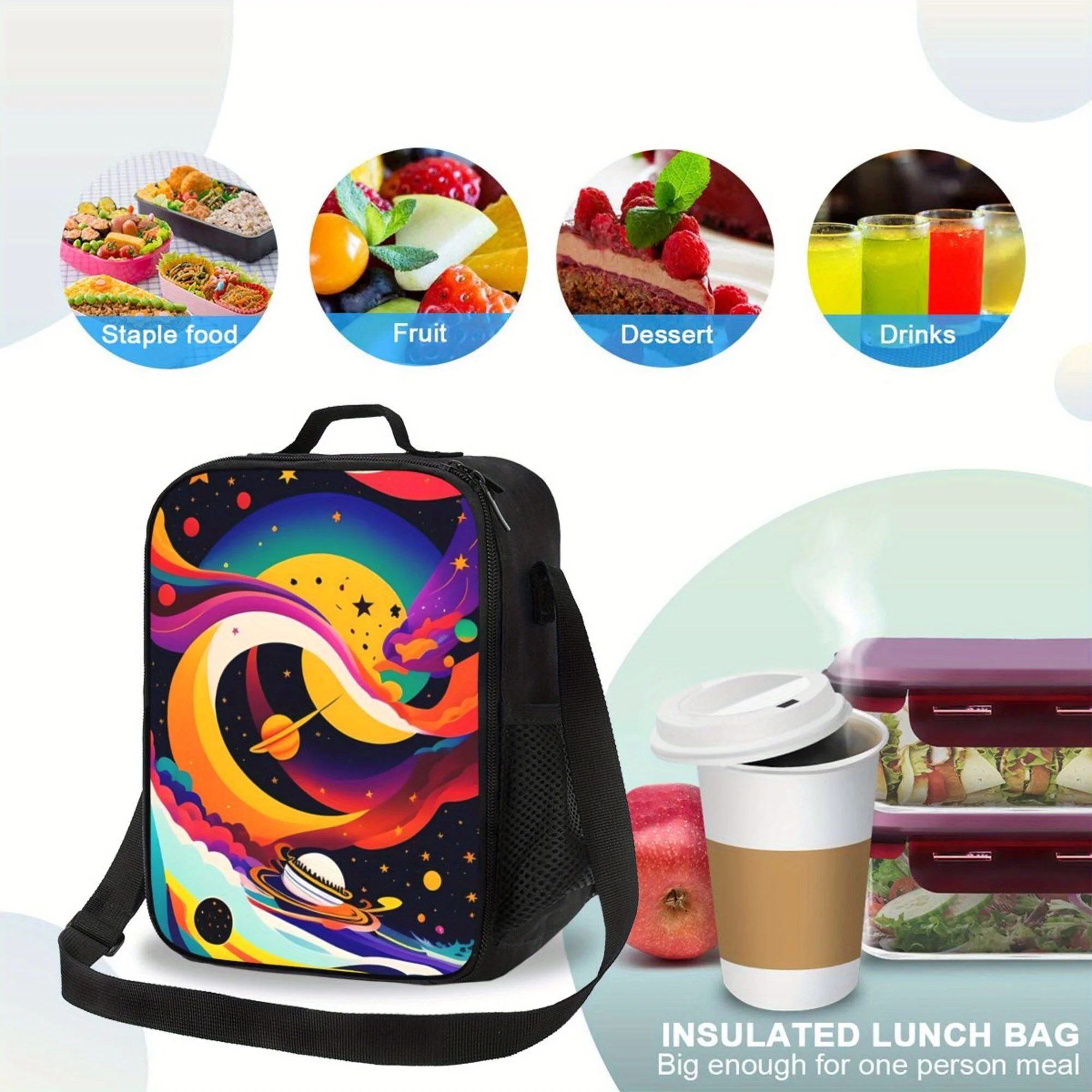 قطعة واحدة من نمط سماء موجة البحر، حقيبة تبريد محمولة قابلة لإعادة الاستخدام، حقيبة غداء عازلة، ضرورية للتخييم والنزهات على الشاطئ،