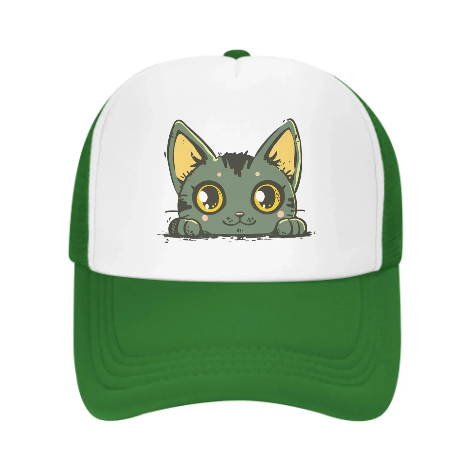 Big Eyes Green Cat Be Prostrate Summer Leisure Sports Daily Sun Hat Fishing Outdoor Men's and Women's Truck Caps Fashion