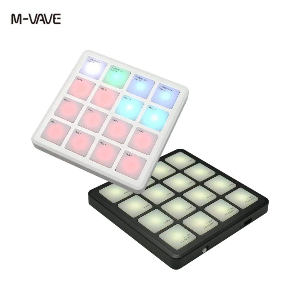M-VAVE 16-Key RGB Backlit MIDI Pad—Portable Music Production Controller Available in Black and White—Music Production, Electronic Drum Triggering, and DJ Equipment