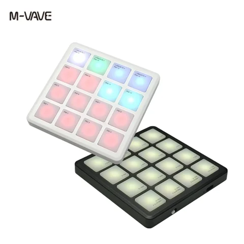 M-VAVE 16-Key RGB Backlit MIDI Pad—Portable Music Production Controller Available in Black and White—Music Production, Electronic Drum Triggering, and DJ Equipment