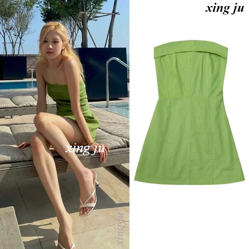 

Kpop Korean Singer Women Nightclub Sexy Green Strapless Dress Jazz Dancewear Performance Costume Evening Party Festival Clothing