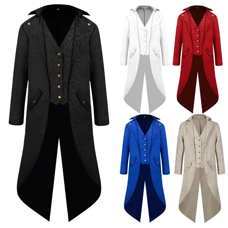 Erwachsene Männer Mittelalterliche Cosplay Schwarze Jacken Teufel Mode Gothic Steampunk Frack Kostüm Schwarzer Damast Hochzeit Halloween S-4XL