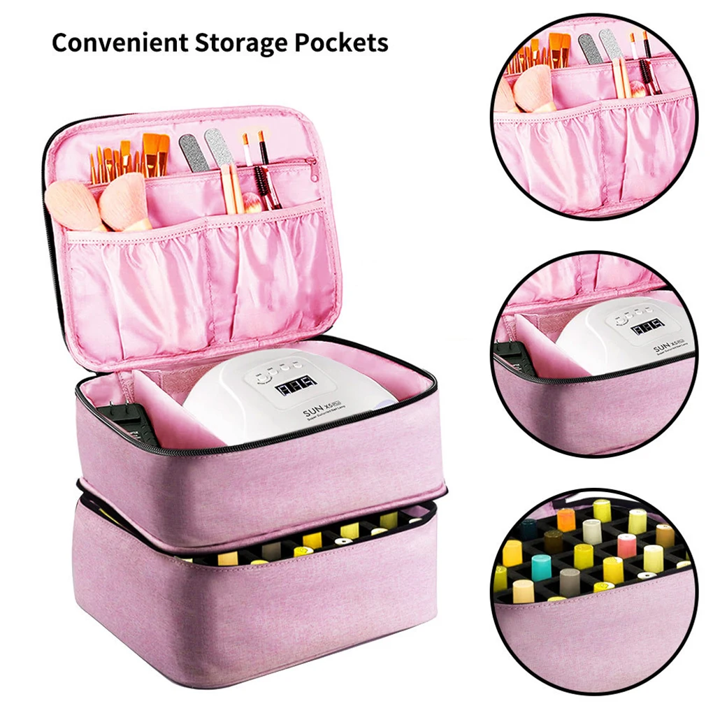 

Essential Oil Case 30 Bottles Nail Polish Storage Bag Portable Cosmetic Large Handbag Organizer Double Layer Design