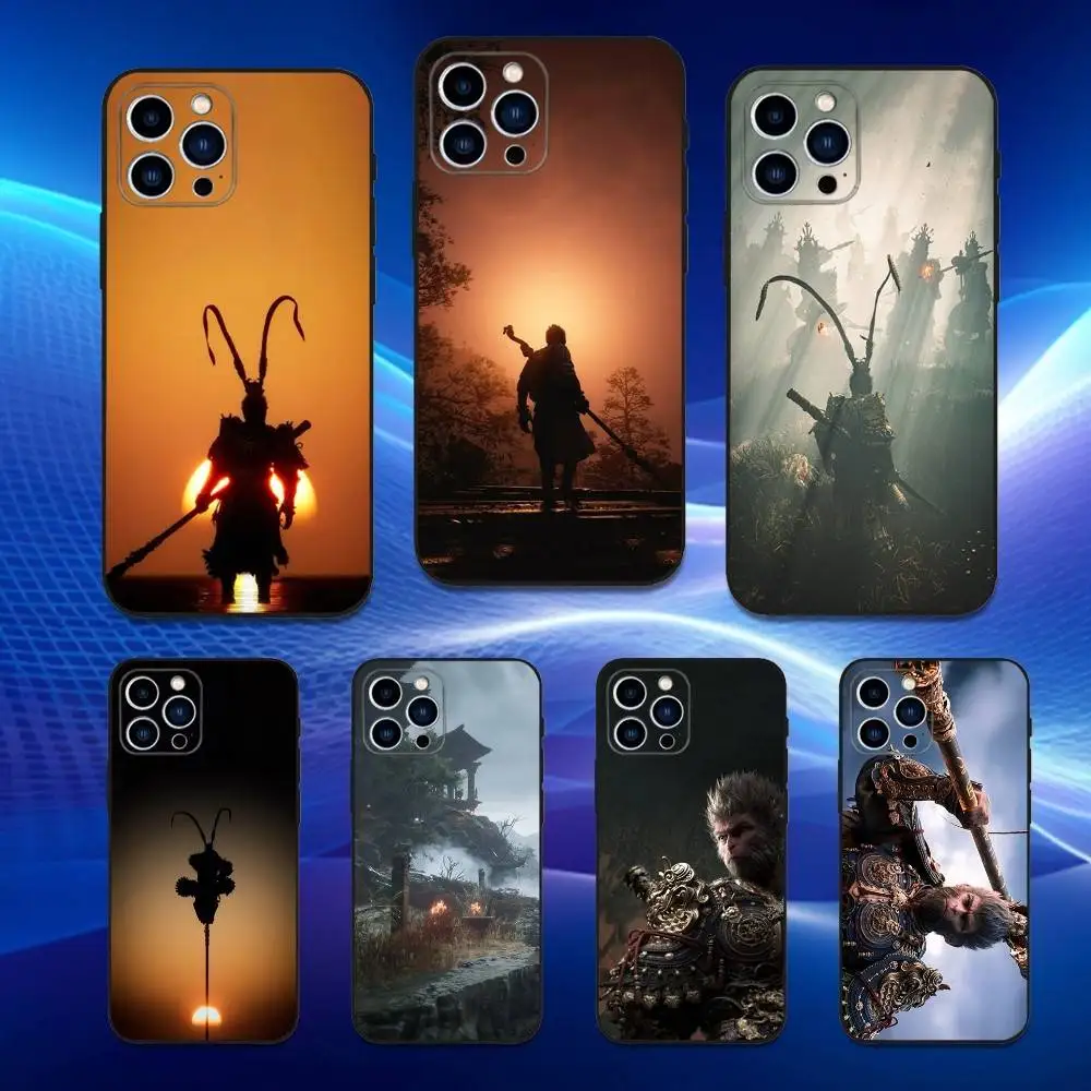 

Game Black Myth W-Wukong Phone Case For iPhone 16,15,14,13,12,11 Plus,Pro Max,XS,X,XR,SE,Mini,8,7,Soft Silicone Black Cover
