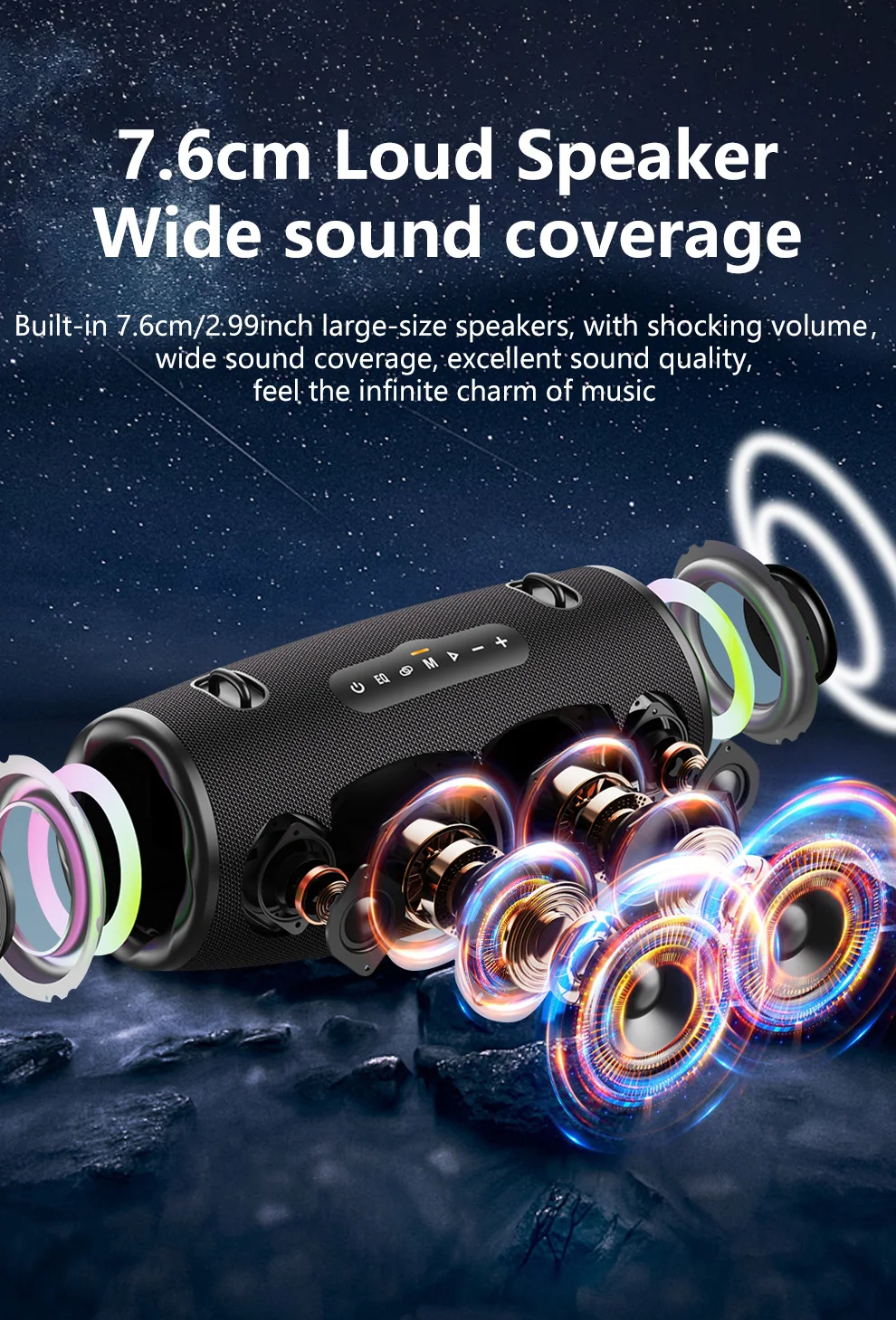 ZEALOT-S87 80W Hochleistungs-Bluetooth-Lautsprecher Tragbarer RGB-Farbbeleuchteter Wasserdichter Kabelloser Subwoofer 360° Stereo-Surround – Detail 6