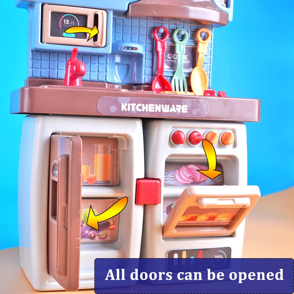 Mini Food Cooking Set Real Oven Realistic Meals Miniature Double Door Refrigerator Kids Kitchen Set With Music And Lights Play