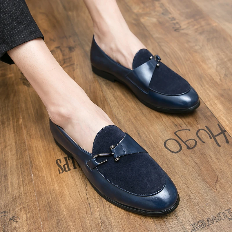 تصميم فاخر من جلد الغزال الرجال المتسكعون أسود أزرق أحمر فستان كاجوال أحذية ل ملهى ليلي حفلة الراهب حزام حذاء رجالي حجم 38-48 #2