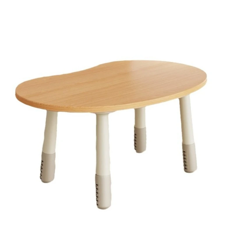 Anti-Glare Surface, Plant  Wax Finish，Adjustable Kids Learning Table & Chair Set, Beech Wood Peanut-Style Desk, 28–55CM Height