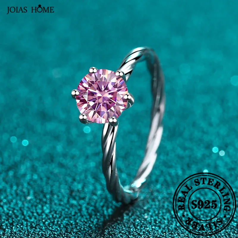 JOIAS HOME Silver 925 1CT/6.5mm D-color Moissanite Gem Ring For Women's Fashion And Elegance Wedding Ring Jewelry Gift Ring