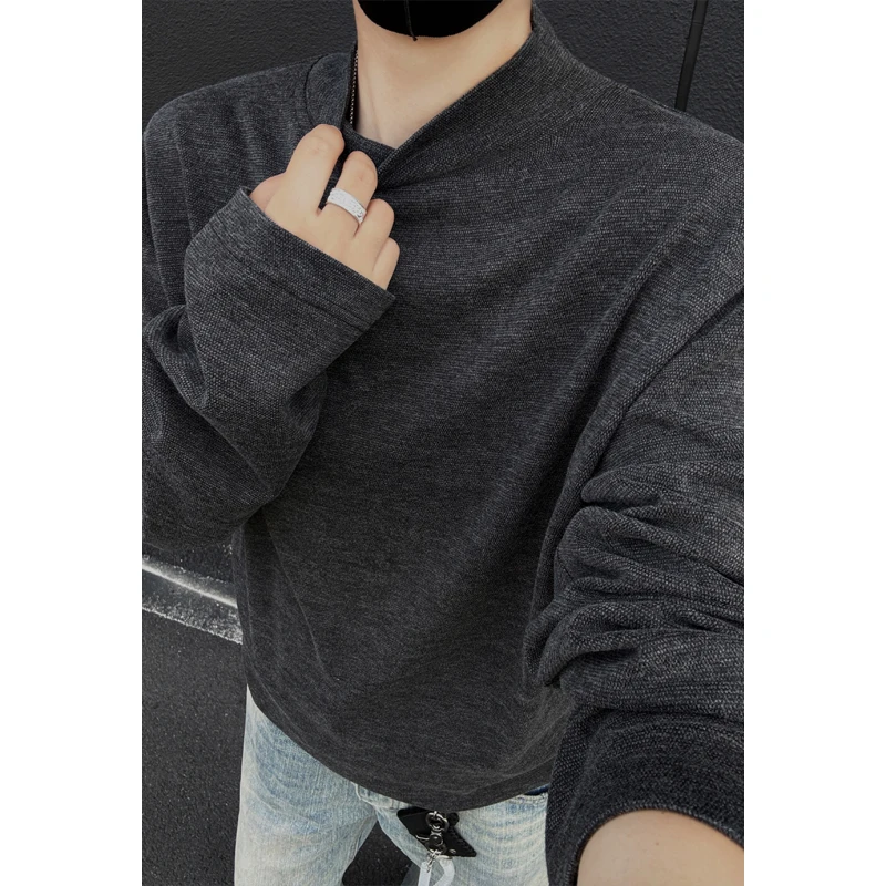 

Men's Minimalist Semi-Turtleneck Tee Solid Color Oversized Long Sleeve Top for Autumn & Spring Layering M-XXXXXL Plus Size Mens
