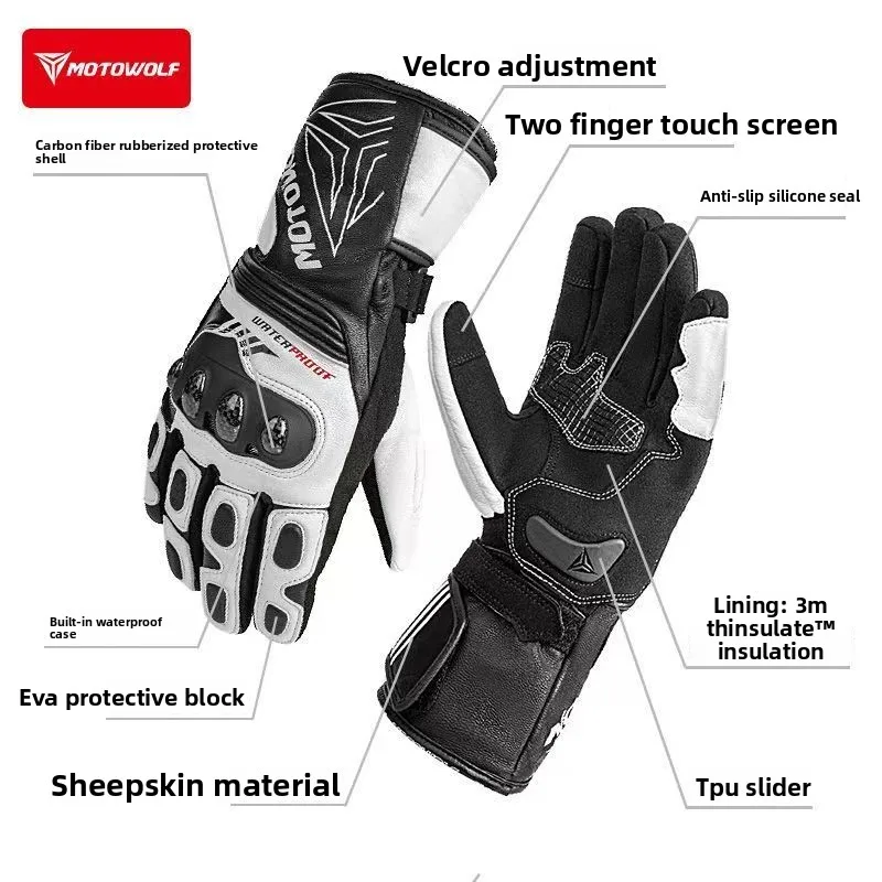 Motowolf Motorcycle Gloves Touchscreen Breathable Carbon Fiber Biker Racing Gloves Leather Motorcyclist Equipment Protective