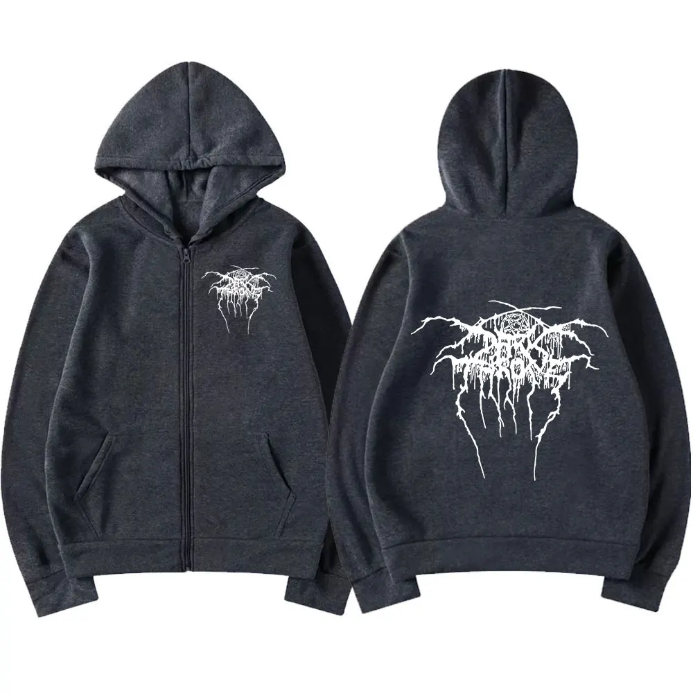 Darkthrone Logo Graphic Zip Up Hoodies Death Metal Gothic Band Zipper Sweatshirts Men Women Oversized Fleece Jacket Hoody Coats