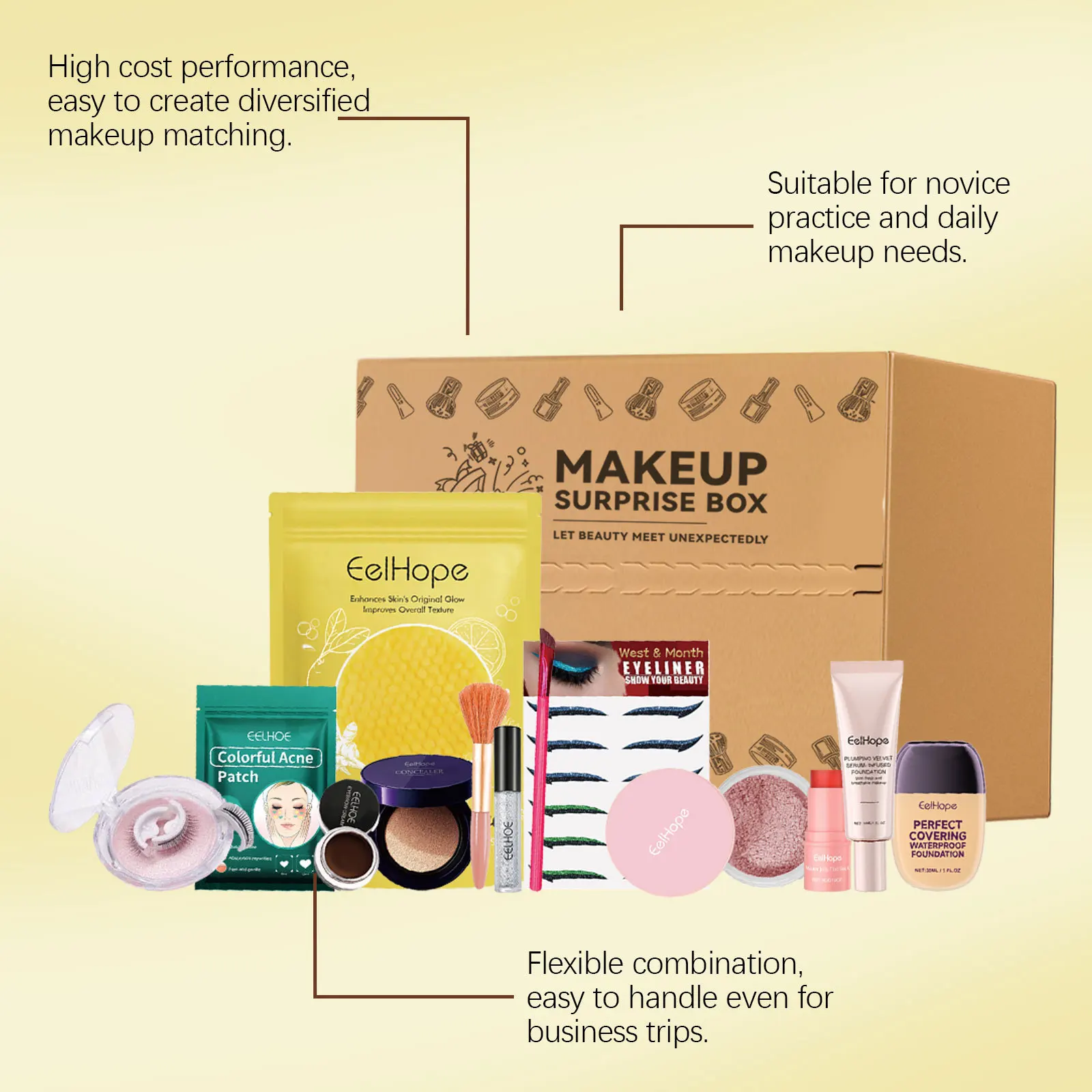 กล่องของขวัญเครื่องสำอางอเนกประสงค์ พกพาสะดวกสำหรับการเดินทาง กันน้ำ แต่งหน้าเร็ว ของขวัญสำหรับสาวๆ ช่วยให้ผิวกระจ่างใส กล่องของขวัญเครื่องสำอางเพื่อความงาม