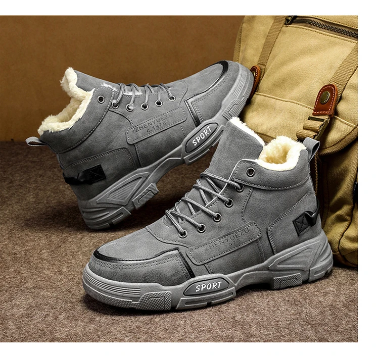 Herren-Schneestiefel, mit Fleece gefüttert für Wärme, verschleißfest und rutschfest, leicht und atmungsaktiv, weich und bequem, trendig und lässig, geeignet für Outdoor-Aktivitäten, Arbeit und Pendeln im Herbst und Winter. – Detail 19