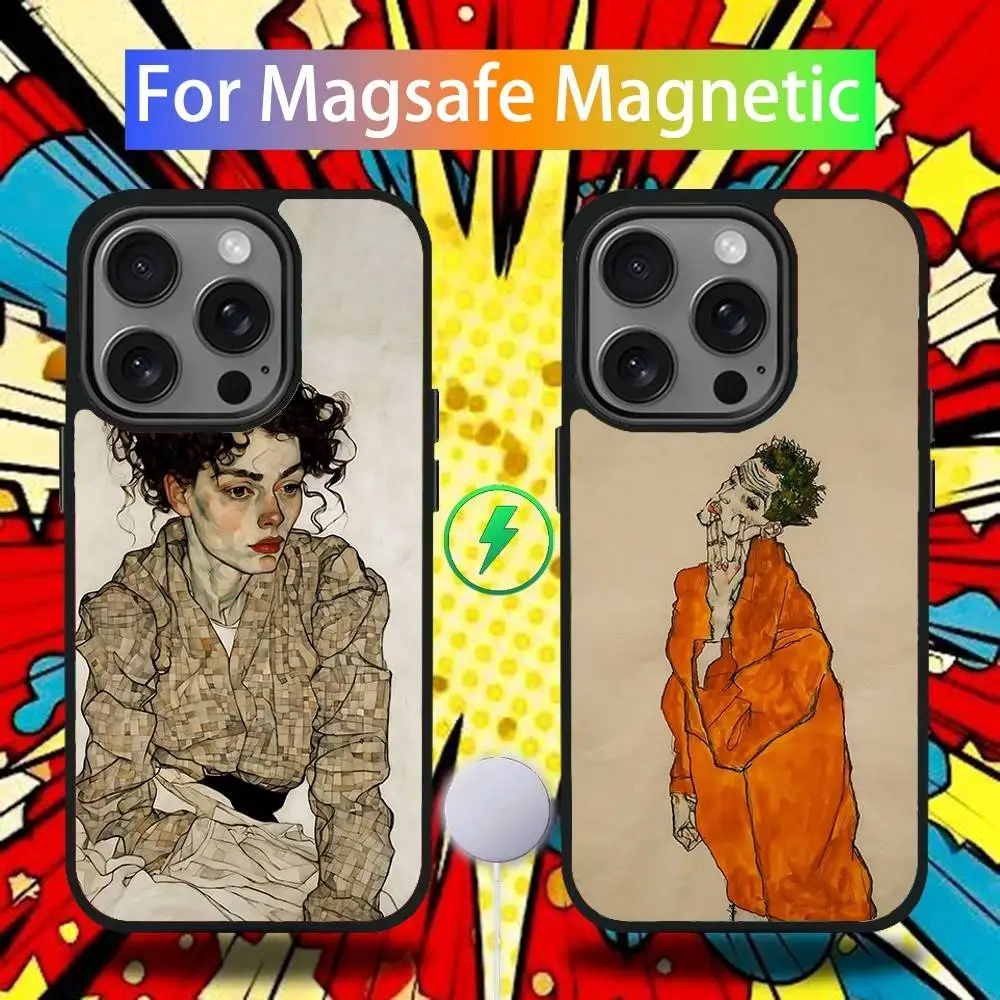 

S-Schiele Painting Art Phone Case For iPhone 16,15,14,13,12,11,Pro,Max,Plus,Mini,SE4,E Magnetic Magsafe Wireless Charging