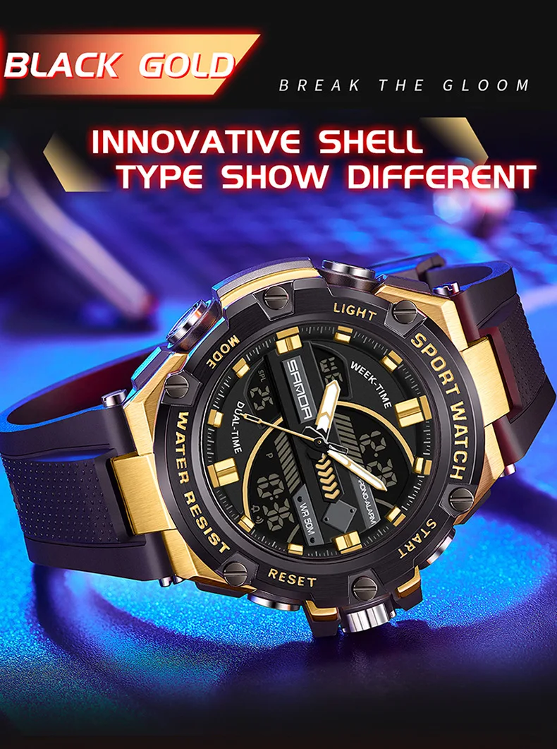 Sanda-Reloj de pulsera resistente al agua para hombre, cronógrafo multifuncional con modo de alarma, batería japonesa, nuevo diseño, 3185