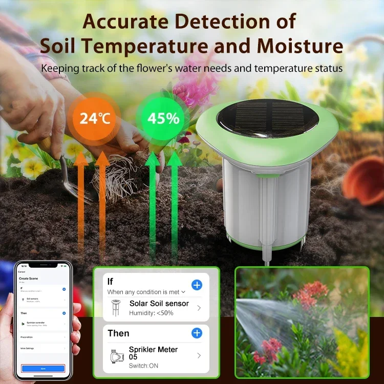 Tuya Smart Solar Soil Sensor IP66 Waterproof 3 in 1 App Control Soil Temperature & Moisture Wireless Soil Tester