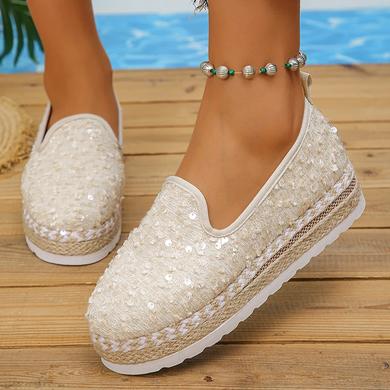 Fashion Sequin Cloth Platform Sneakers Women Breathable Chunky Bottom Espadrilles Shoes Woman Autumn Non-slip Casual Shoes