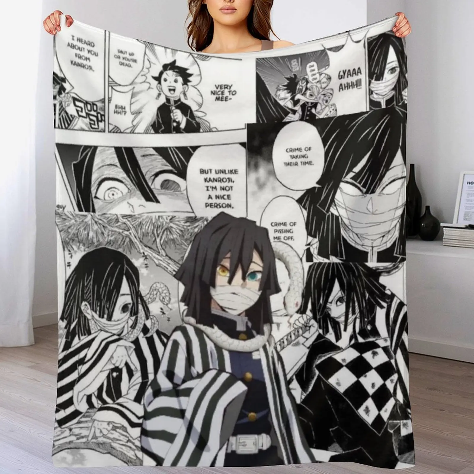 

Iguro Obanai Throw Blanket Decorative Beds Cute Plaid Soft Beds sofa bed Blankets