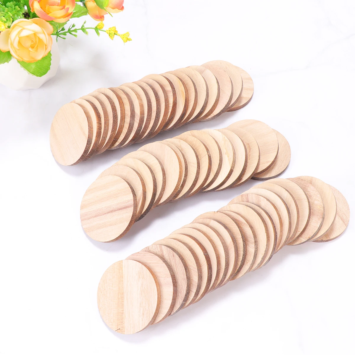 

50pcs Round Wood Piece Disc Learning Tools Pupils Mathematics Teaching Props for Boys Girls DIY Supplies (About 50mm Width, 5mm