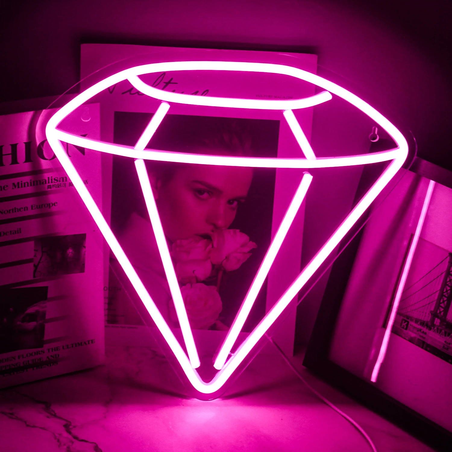 Diamond Neon Sign Wedding Style Room Home Shop Bar Party Club Game Room Wall Decor Neon Art LED Light Personality Girl Gift