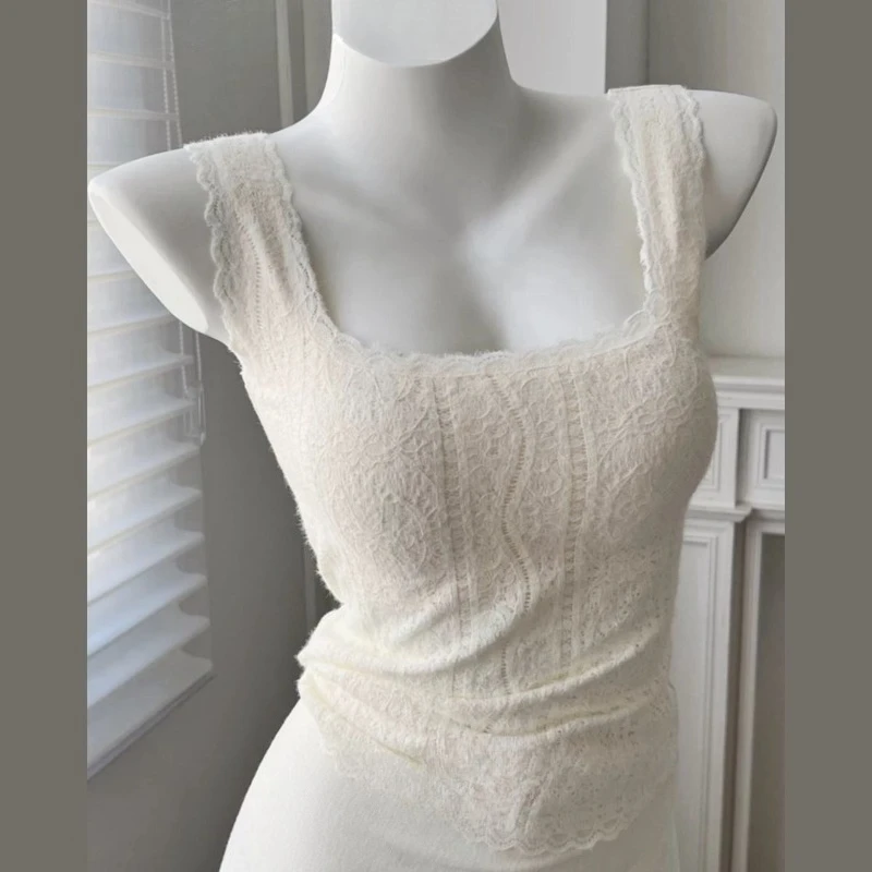

Lace Thermal Sling Vest Women's New Winter with Chest Pad Inside and Outside Top Lace Tank Top Lingerie Top Sexy