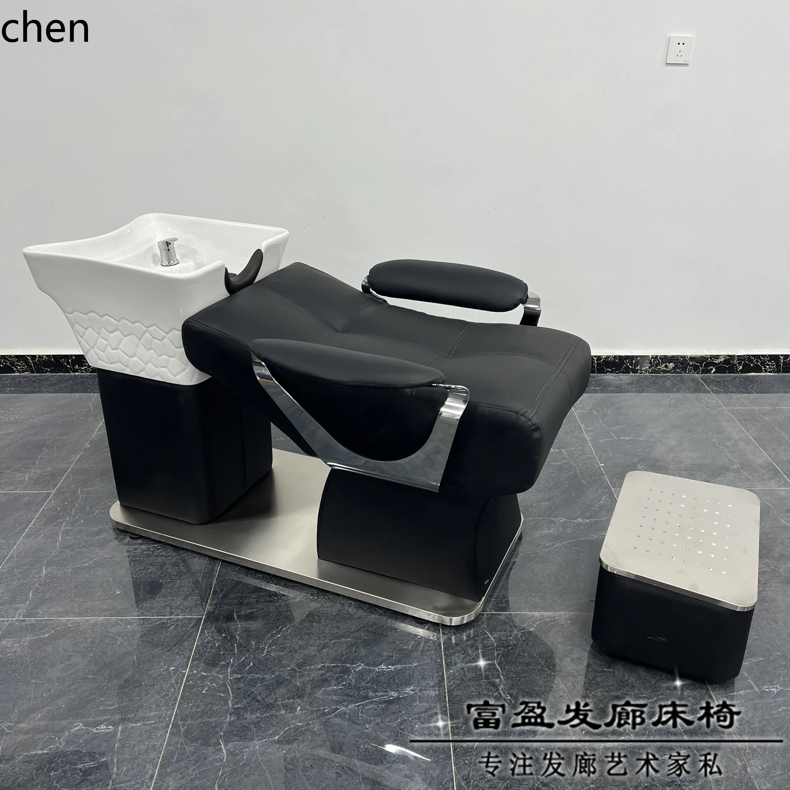 HT Shampoo Bed Barber Shop Flat Lying Hair Salon Beauty Hair Belt Water Heater Massage Half Lying Deep Basin Flushing Bed