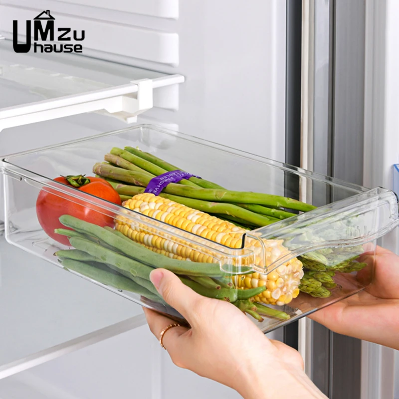 Fridge Drawer Box Eggs Fruit Vegetable Food Storage Slide Tray Case Refrigerator Divided Holder Hanging Shelf Kitchen Organizers