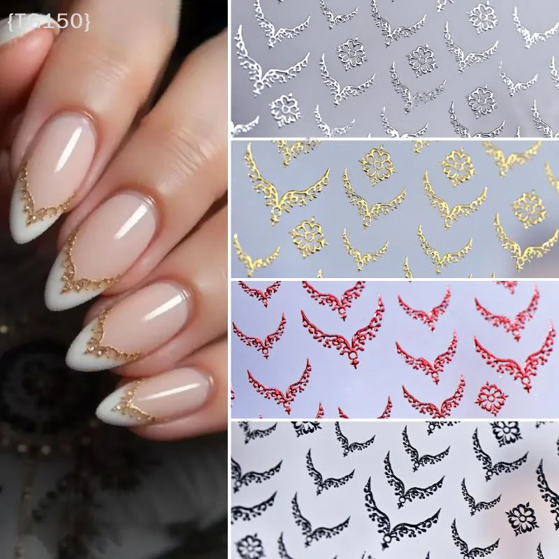 

【F2-TG150】3D Metal French V-Shaped Tips Nail Art Sticker - Gold Silver Red Black Bohemian Totem Decal DIY Manicure Decor Valent
