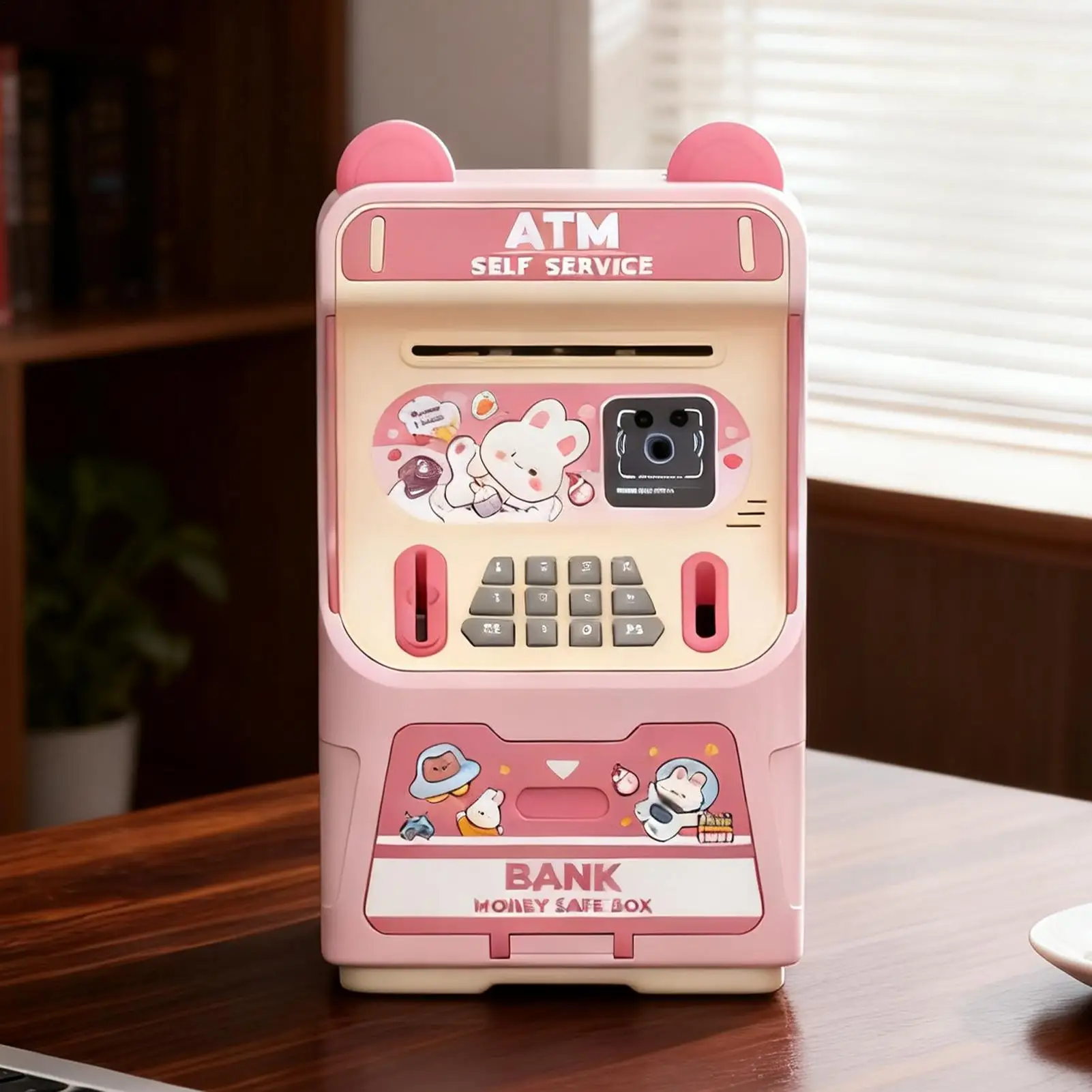 Banque d'épargne ATM électronique avec musique reconnaissance faciale banque ATM automatique roulante d'argent pour garçons filles maison préscolaire
