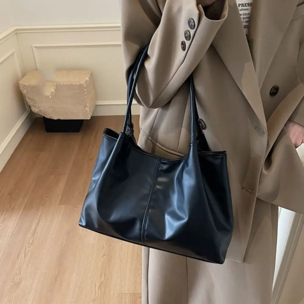 

Fashion Large Capacity PU Leather Shoulder Bag French Style Handbag Underarm bag Casual Solid Tote Bag Vacation