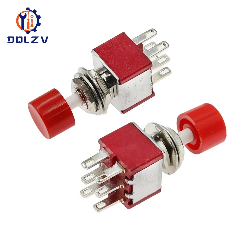 5PCS 10PCS PS-202 Mini 6mm 6Pin SPDT DPDT Momentary Push Button Switch 2A 250VAC 5A 120VAC Toggle Switch With Red Cap