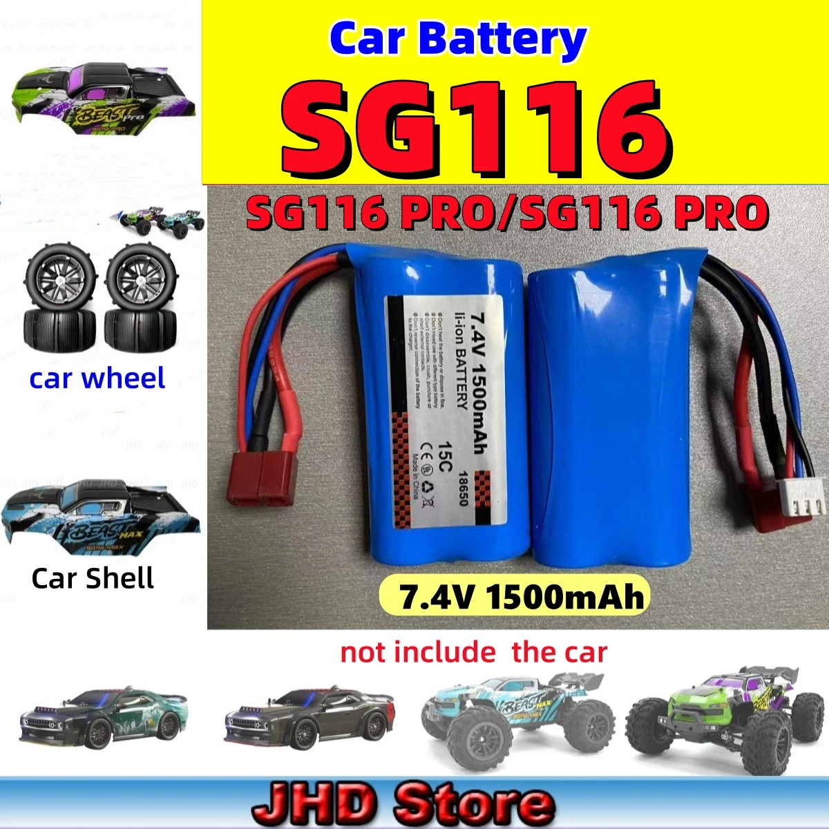 JHD pour ZLL SG116 MAX/SG116 PRO batterie 7.4V 1500mAh batterie pour batterie de voiture haute vitesse d'origine ZLL SG216 MAX SG216 PRO