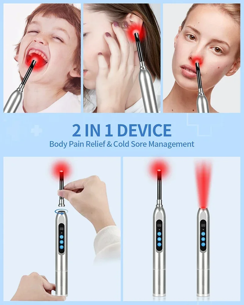 Red Light Therapy Device for Cold Sore Canker Sore 660nm 850nm Near Infrared LED Light Therapy Narrow Beam for Oral Sore Problem