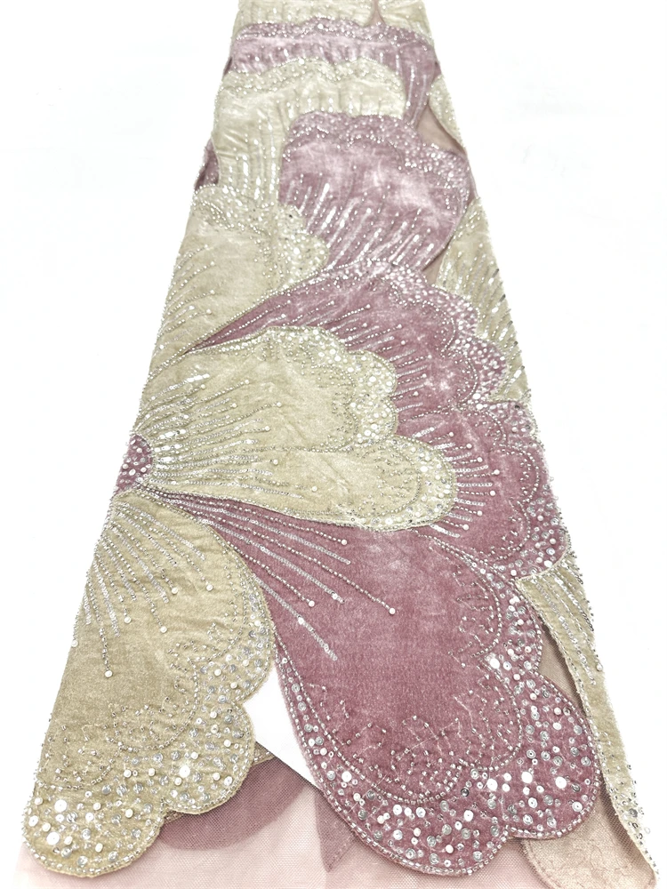 قماش دانتيل مخملي فاخر 5 ياردات جودة عالية 2025 قماش دانتيل مطرز موضة ترتر قماش دانتيل أفريقي للنساء