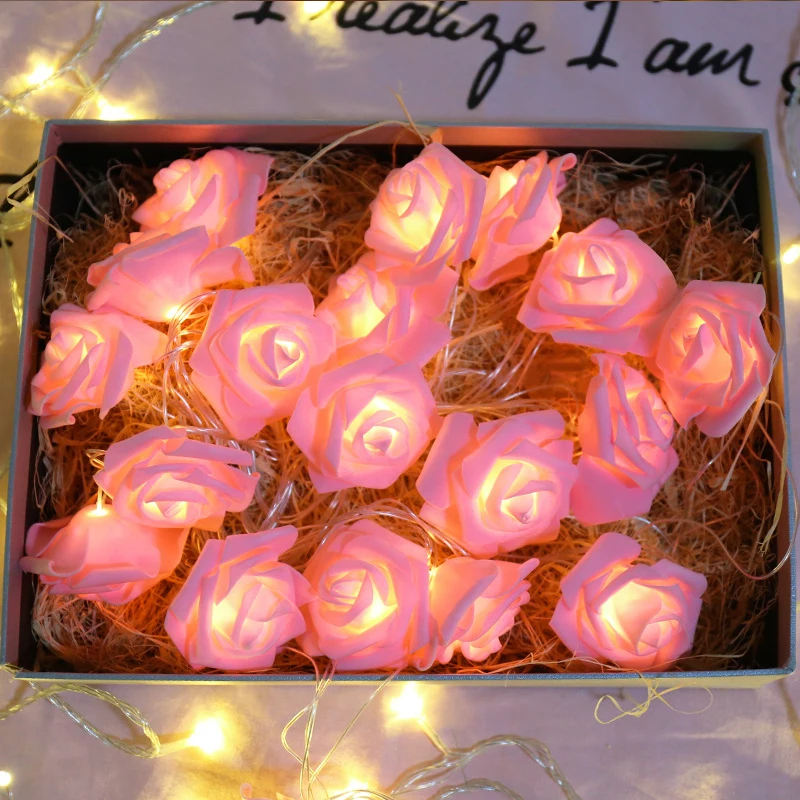 

Romantic LED rose flower string light pink rose fairy lights for Wedding Valentine's Day women girl's Bedroom decor
