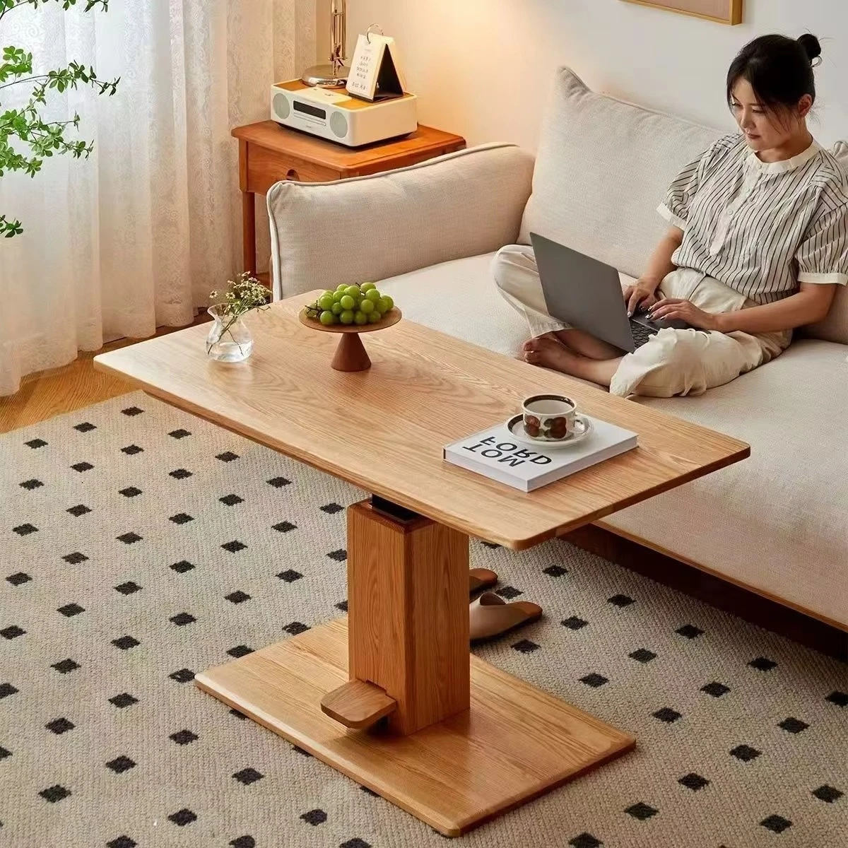 

Современный простой многофункциональный домашний стол из массива дерева, подъемный, для гостиной, может использоваться как журнальный столик