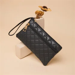 2024 New Fashion Women PU Leather Double Long Zipper Clutch portafogli da donna portamonete portamonete portafoglio da donna in tinta unita