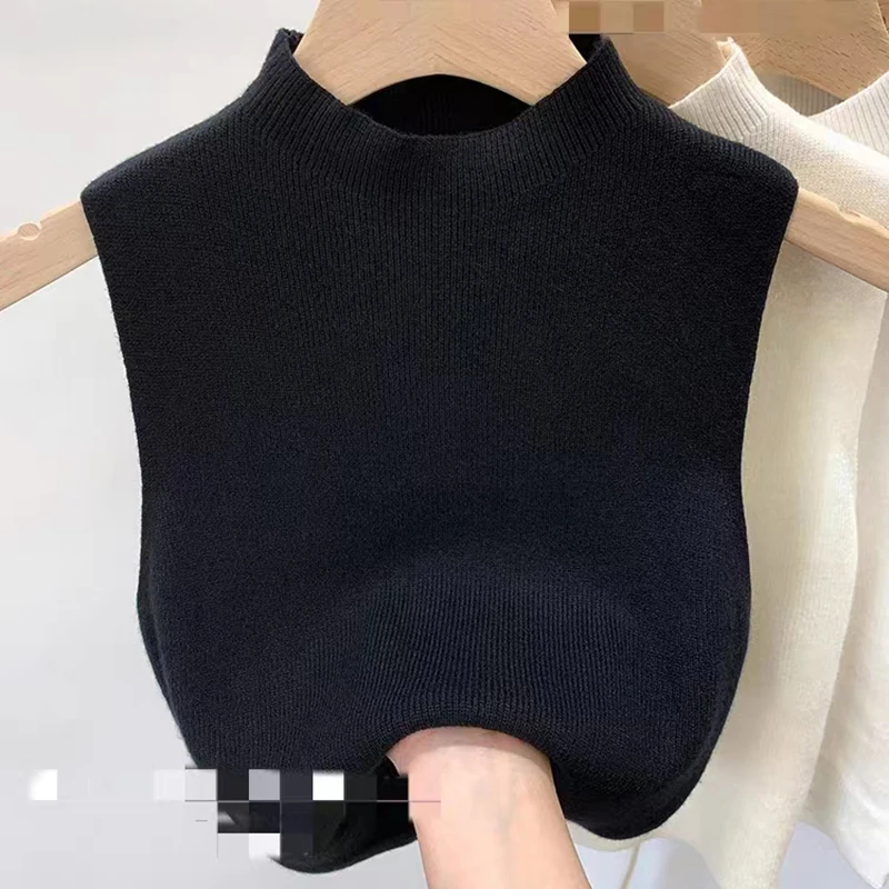 

Early Spring Autumn Style Inner Knitted Sweater Bottom Shirt Women's Half High Collar Strap Vest Short Top Outer Sleeveless