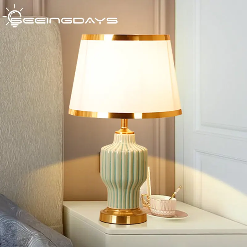 

Luxury Ceramic Table Lamp Modern Bedroom New Chinese Style Cozy and Romantic Wedding Bedside Lamp Home Decor Nightlights